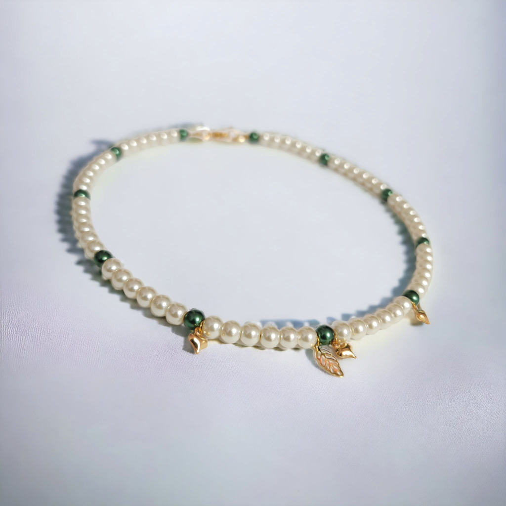 Collier perles blanches acier inoxydable 